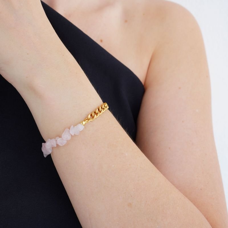 Pulseira Luxe Natural Chain Rosa Claro em Aço Inox (Linha Premium)