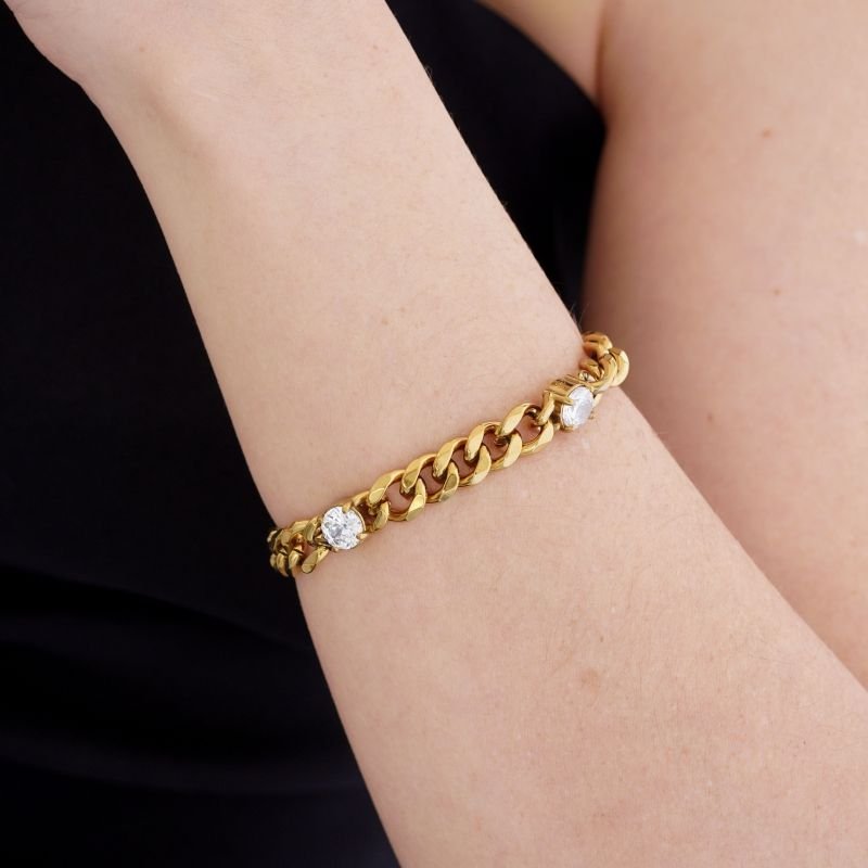 Pulseira Maxi Corrente com Zircônia em Aço Inox (Linha Premium)