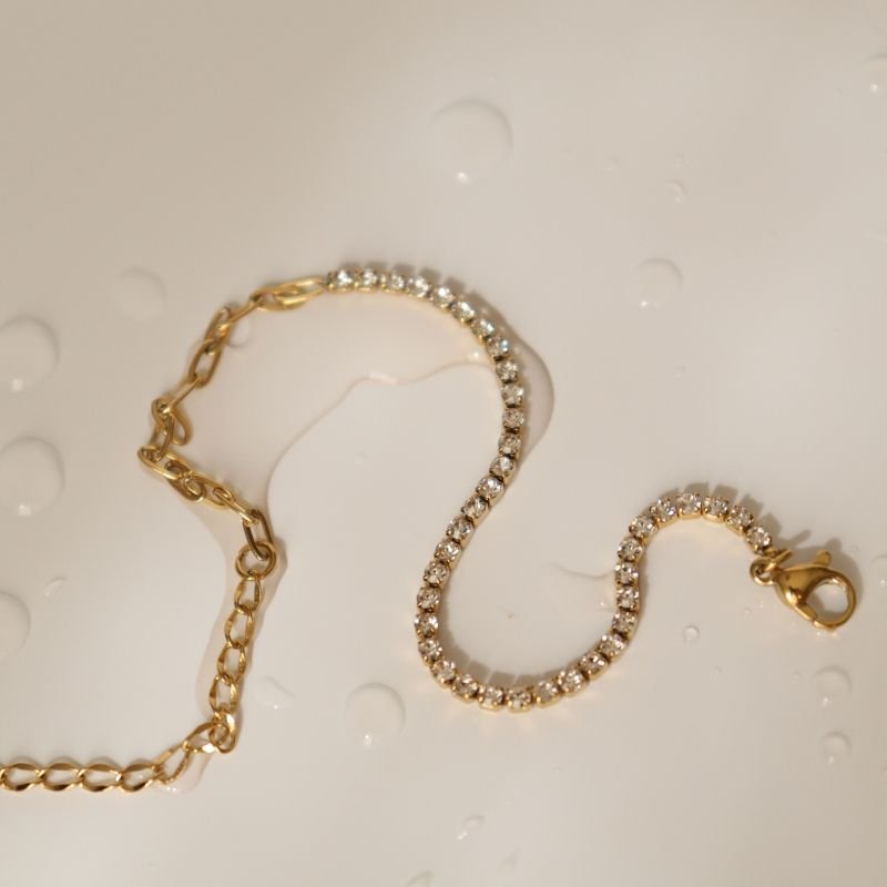 Pulseira Metade Corrente e Riviera em Aço Inox (Linha Premium)