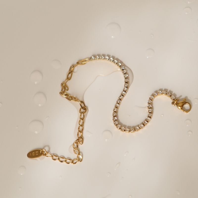 Pulseira Metade Corrente e Riviera em Aço Inox (Linha Premium)