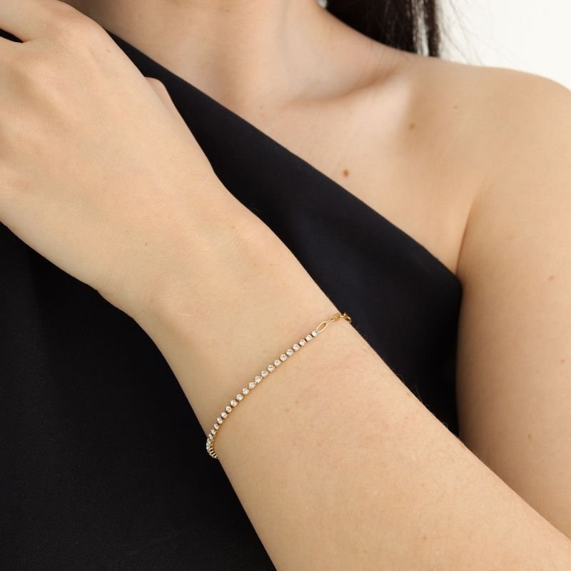 Pulseira Metade Corrente e Riviera em Aço Inox (Linha Premium)