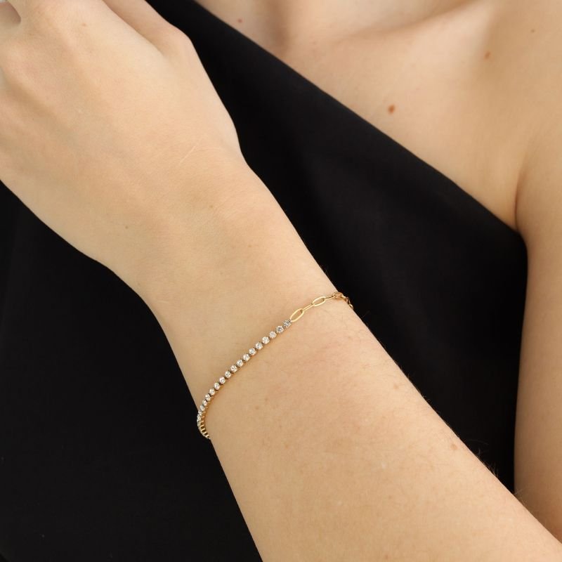 Pulseira Metade Corrente e Riviera em Aço Inox (Linha Premium)