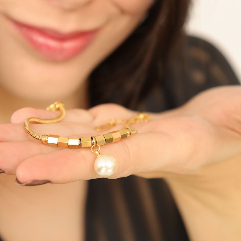 Pulseira Moderna Pérola em Aço Inox (Linha Premium)