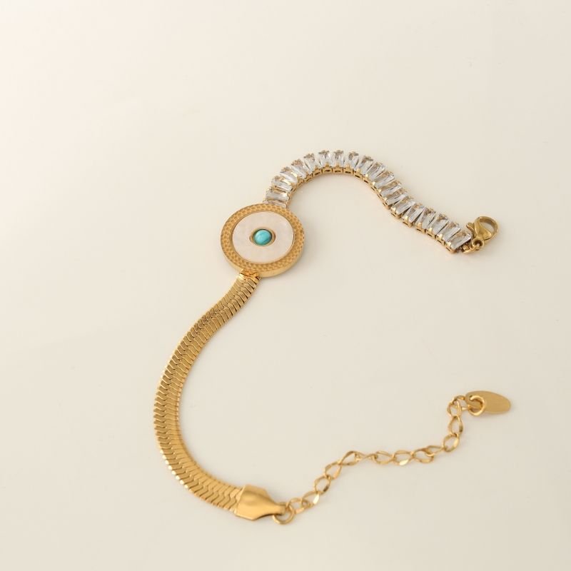 Pulseira Olho Grego com Cravejado em Aço Inox (Linha Premium)