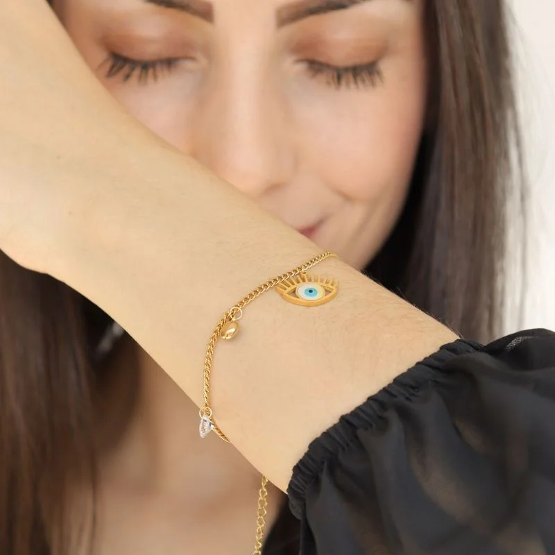 Pulseira Olho Grego em Aço Inox (Linha Premium)