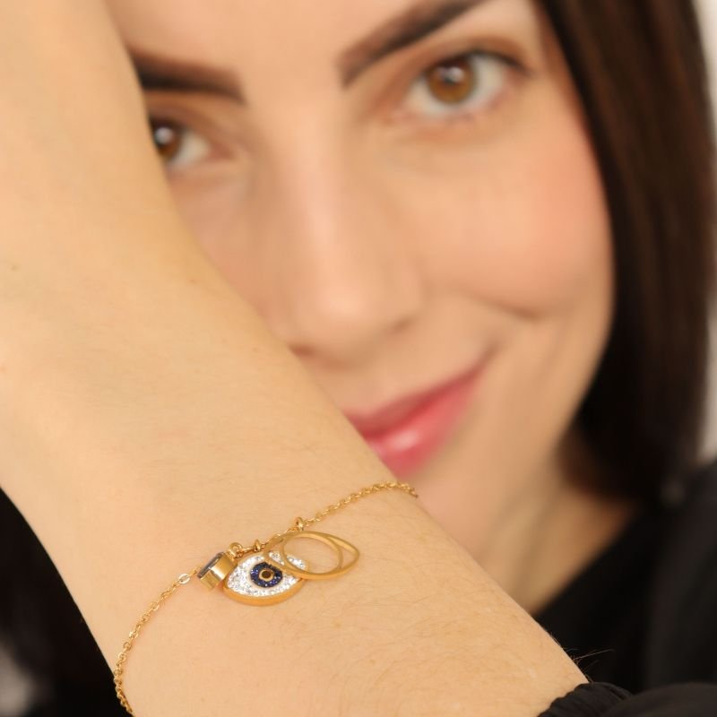 Pulseira Olho Grego em Aço Inox (Linha Premium)