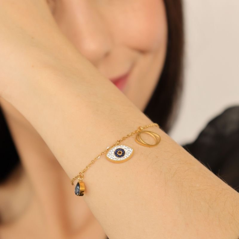 Pulseira Olho Grego em Aço Inox (Linha Premium)