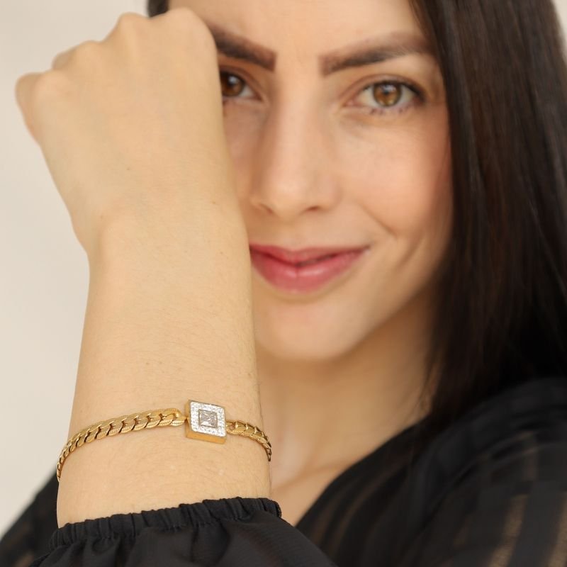 Pulseira Pedra Cravejada em Aço Inox (Linha Premium)