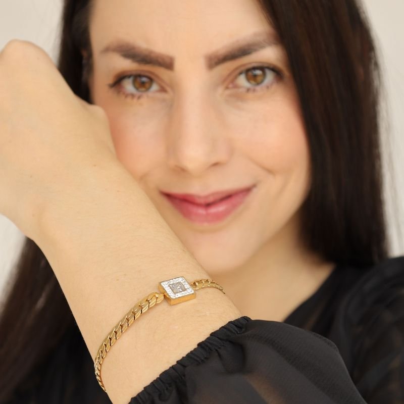 Pulseira Pedra Cravejada em Aço Inox (Linha Premium)