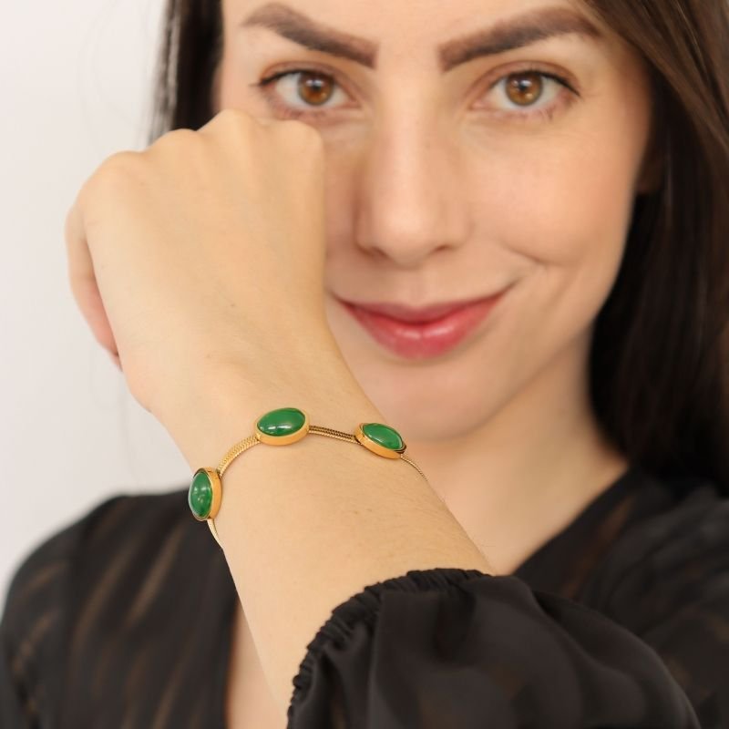 Pulseira Pedra Verde em Aço Inox (Linha Premium)