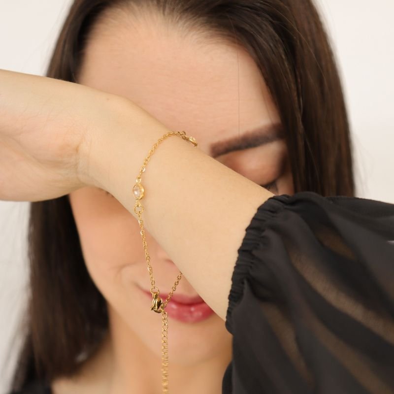 Pulseira Pedrinha Cristal em Aço Inox