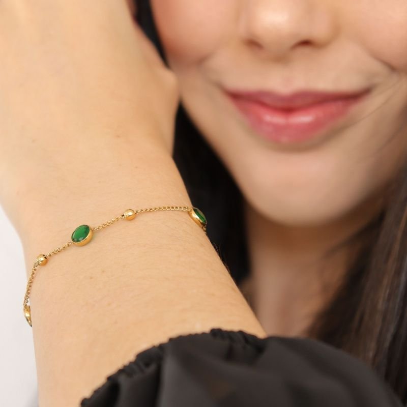 Pulseira Pedrinha Verde em Aço Inox (Linha Premium)