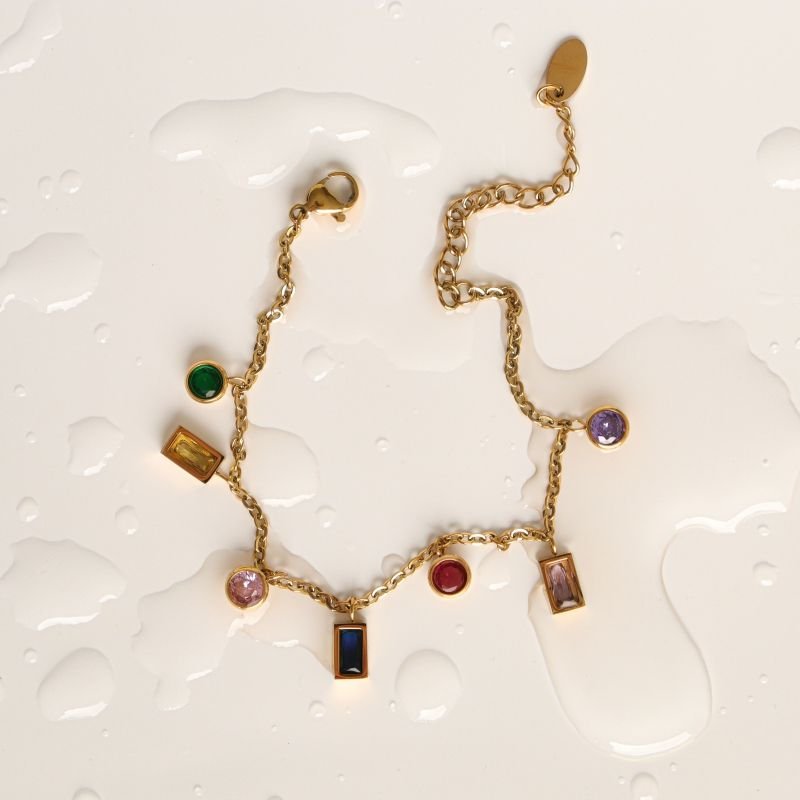 Pulseira Pedrinhas Coloridas em Aço Inox