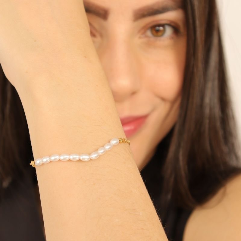 Pulseira Pérola Delicada em Aço Inox