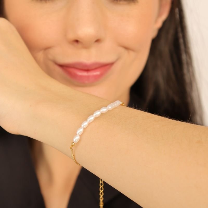 Pulseira Pérola Delicada em Aço Inox