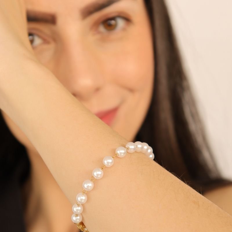 Pulseira Pérola Delicada em Aço Inox