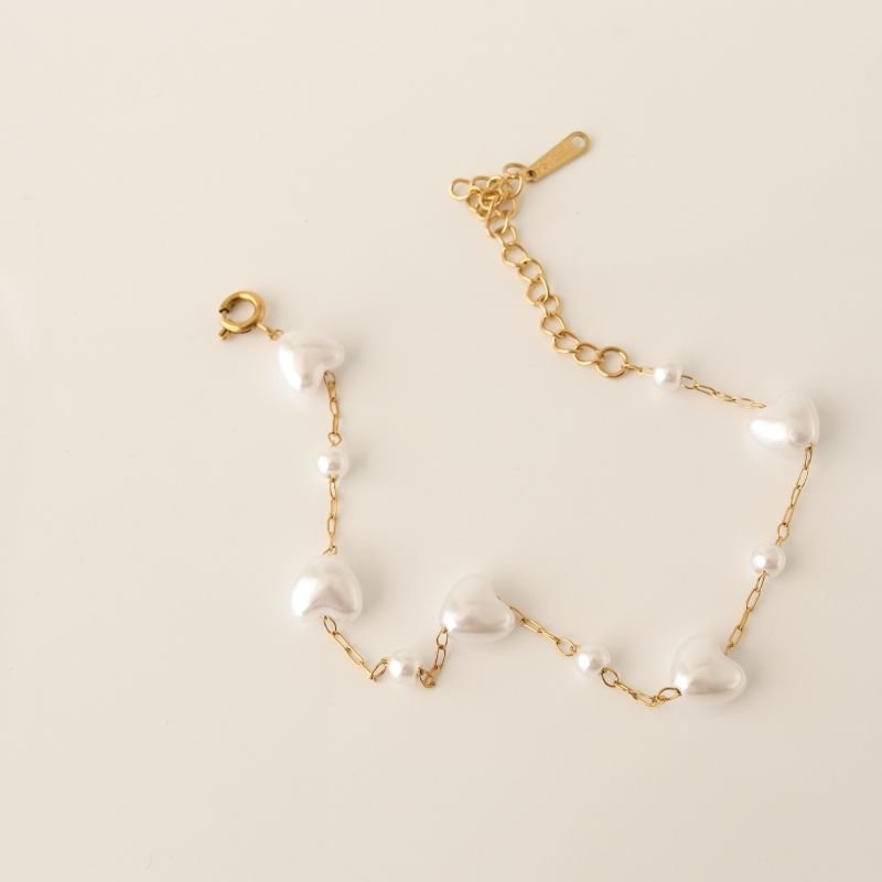 Pulseira Pérola em Formato de Coração em Aço Inox