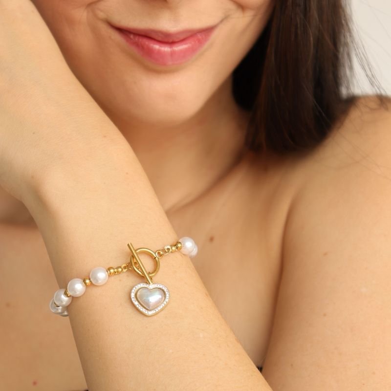 Pulseira Pérola fecho boia em Aço Inox (Linha Premium)