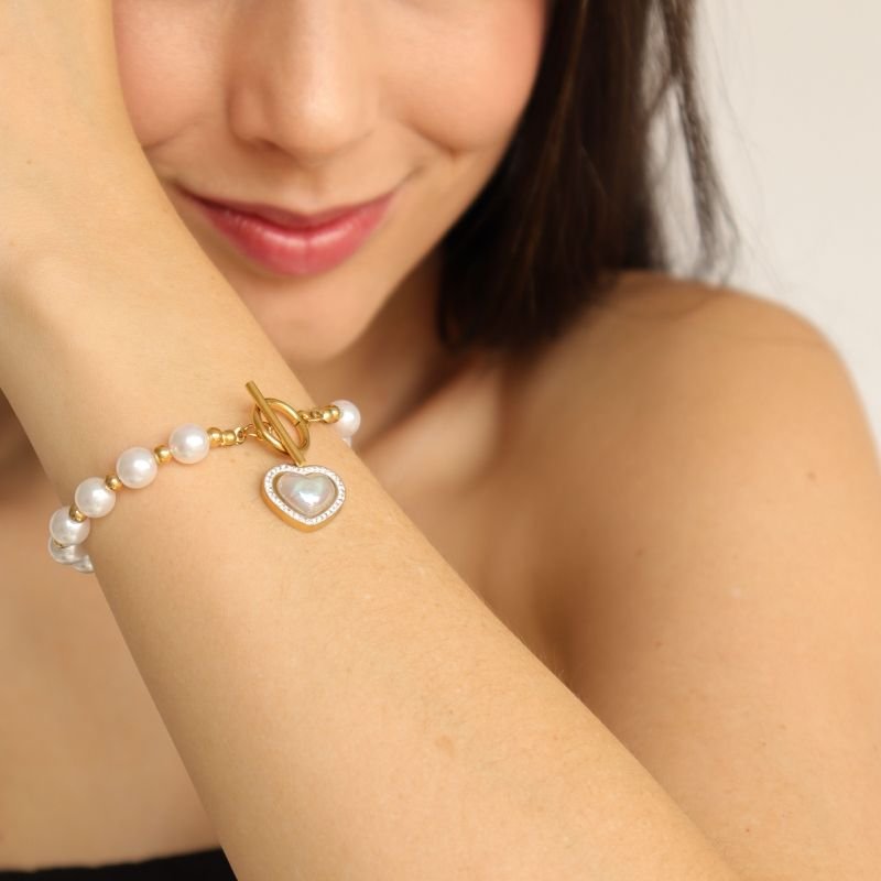 Pulseira Pérola fecho boia em Aço Inox (Linha Premium)