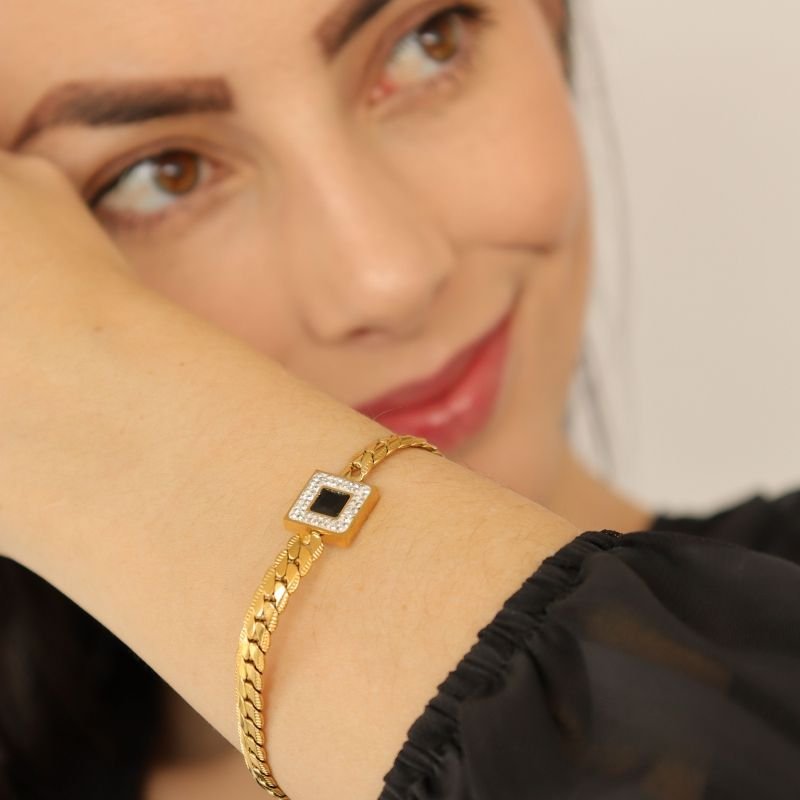 Pulseira Pingente Cravejado em Aço Inox (Linha Premium)