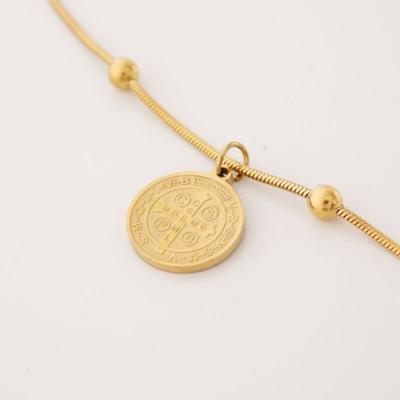 Pulseira São Bento Medalha Dupla em Aço Inox