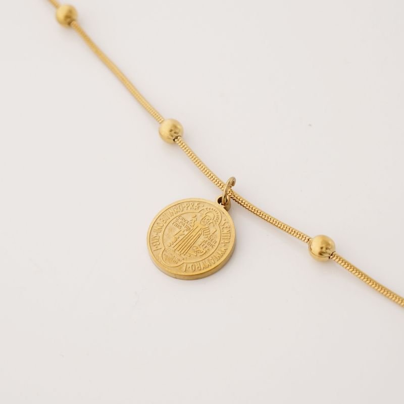 Pulseira São Bento Medalha Dupla em Aço Inox