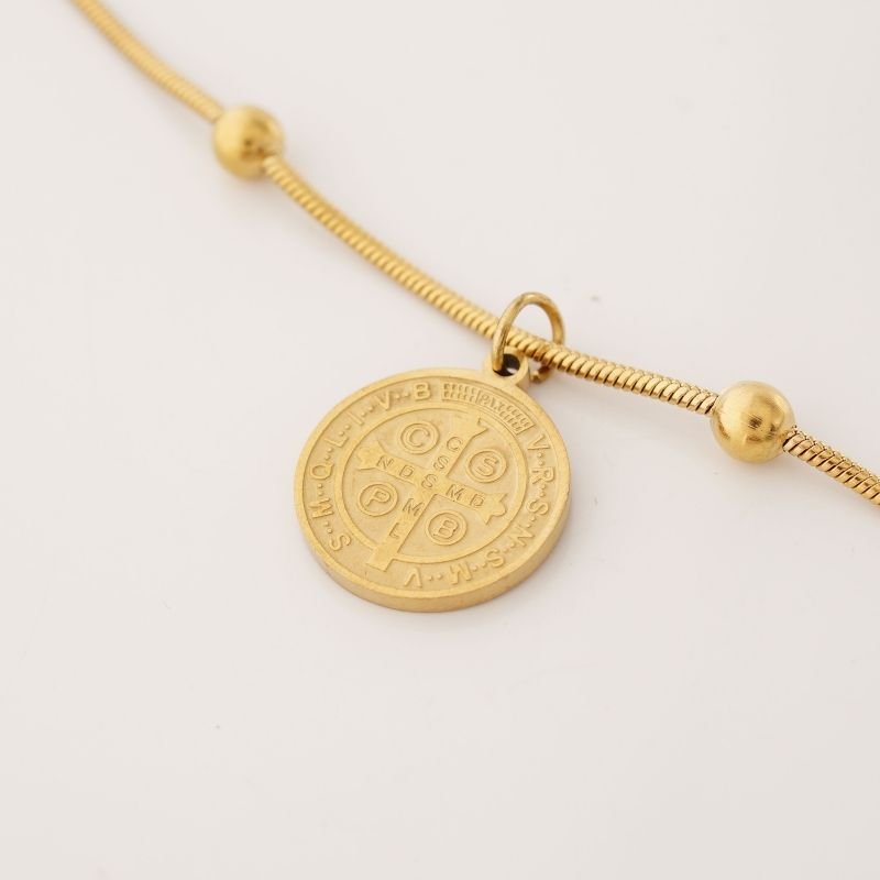 Pulseira São Bento Medalha Dupla em Aço Inox