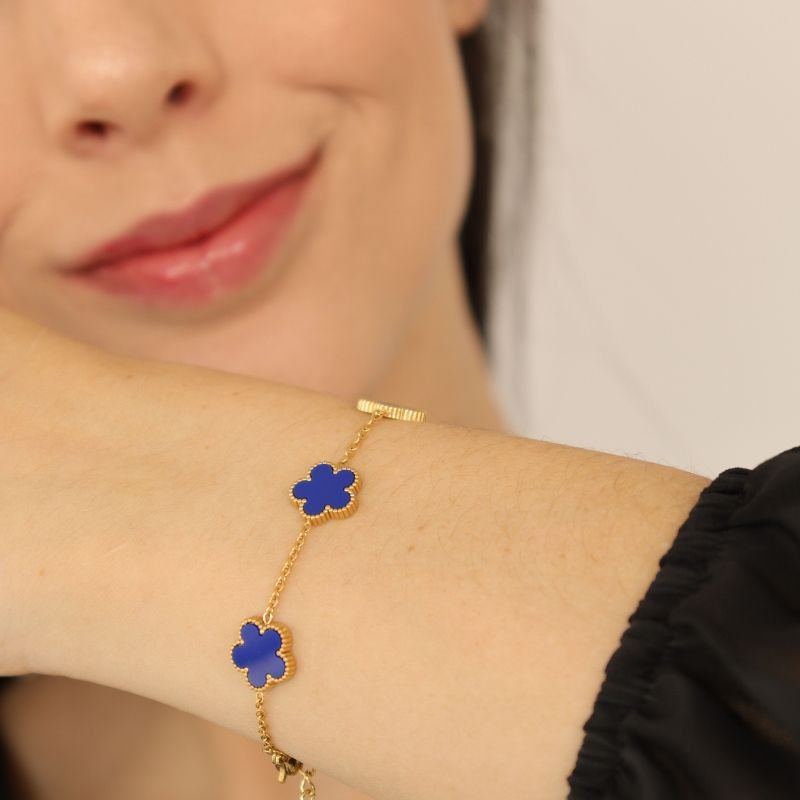 Pulseira Trevo Azul em Aço Inox (Linha Premium)