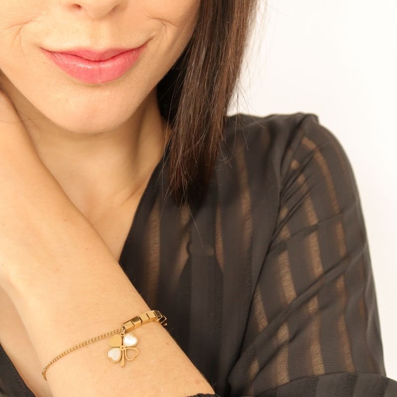 Pulseira Trevo com Detalhe em Aço Inox (Linha Premium)