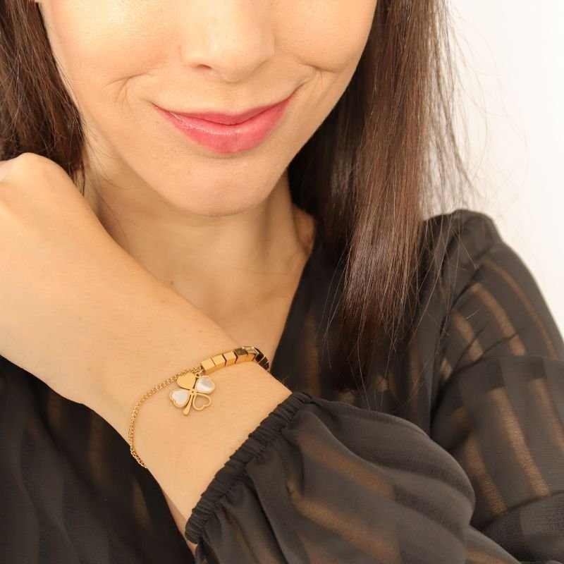 Pulseira Trevo com Detalhe em Aço Inox (Linha Premium)