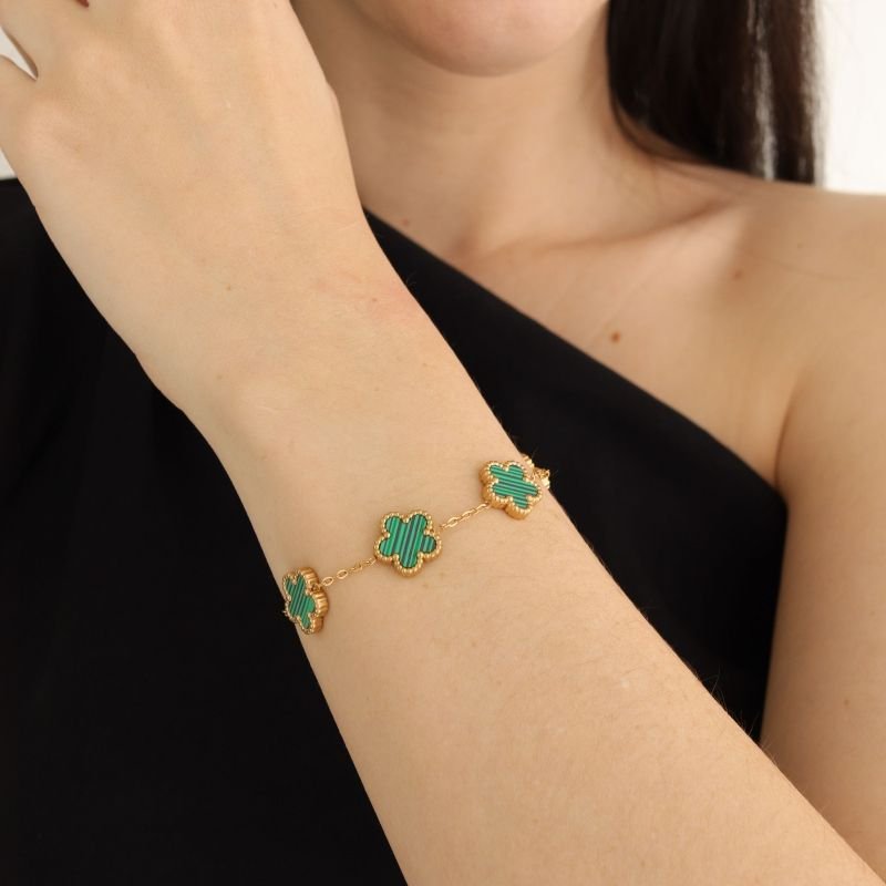 Pulseira Inspiração Van Cleef Trevos Verdes em Aço Inox (Linha Premium)
