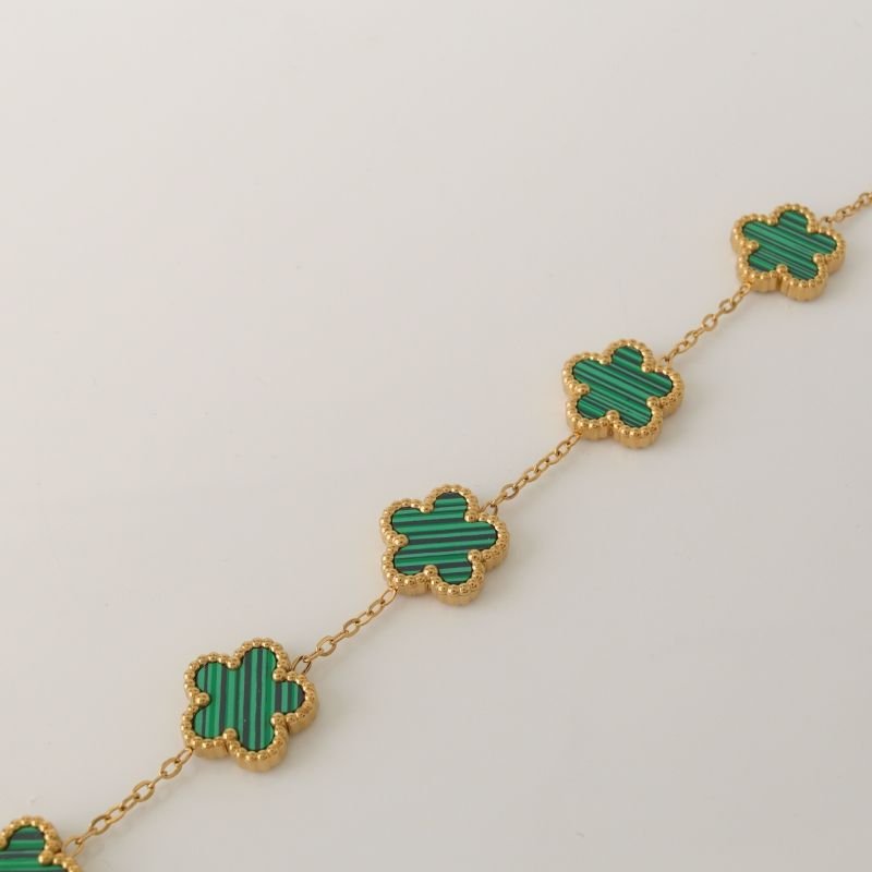 Pulseira Inspiração Van Cleef Trevos Verdes em Aço Inox (Linha Premium)