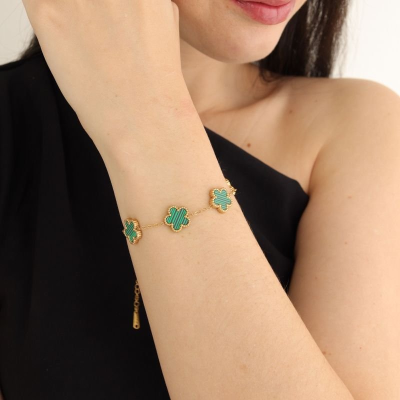 Pulseira Inspiração Van Cleef Trevos Verdes em Aço Inox (Linha Premium)