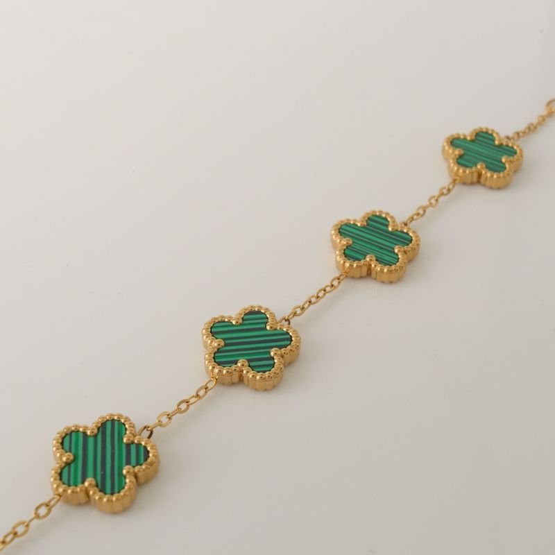 Pulseira Inspiração Van Cleef Trevos Verdes em Aço Inox (Linha Premium)