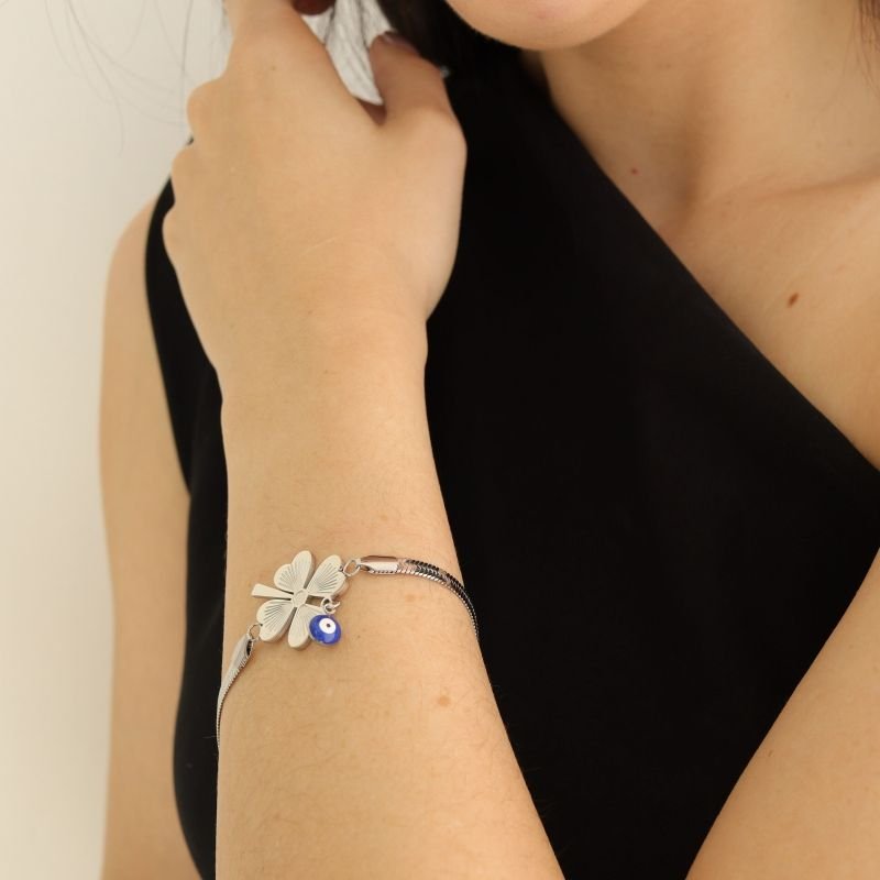 Pulseira Trevo em Aço Inox (Mais Larga)