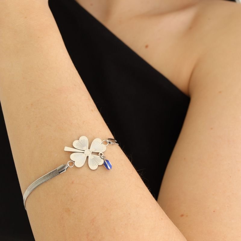 Pulseira Trevo em Aço Inox (Mais Larga)