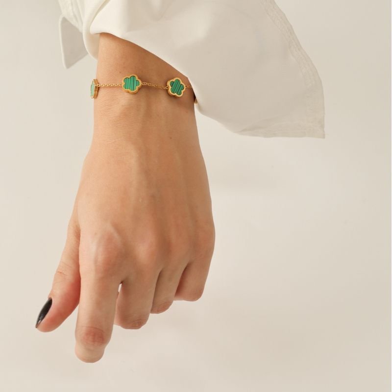 Pulseira Trevo Verde em Aço Inox (Linha Premium)