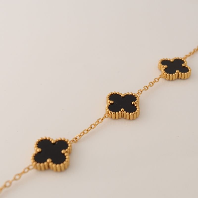 Pulseira Inspiração Van Cleef Clover Maior Black em Aço Inox