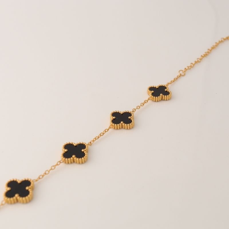 Pulseira Inspiração Van Cleef Clover Maior Black em Aço Inox