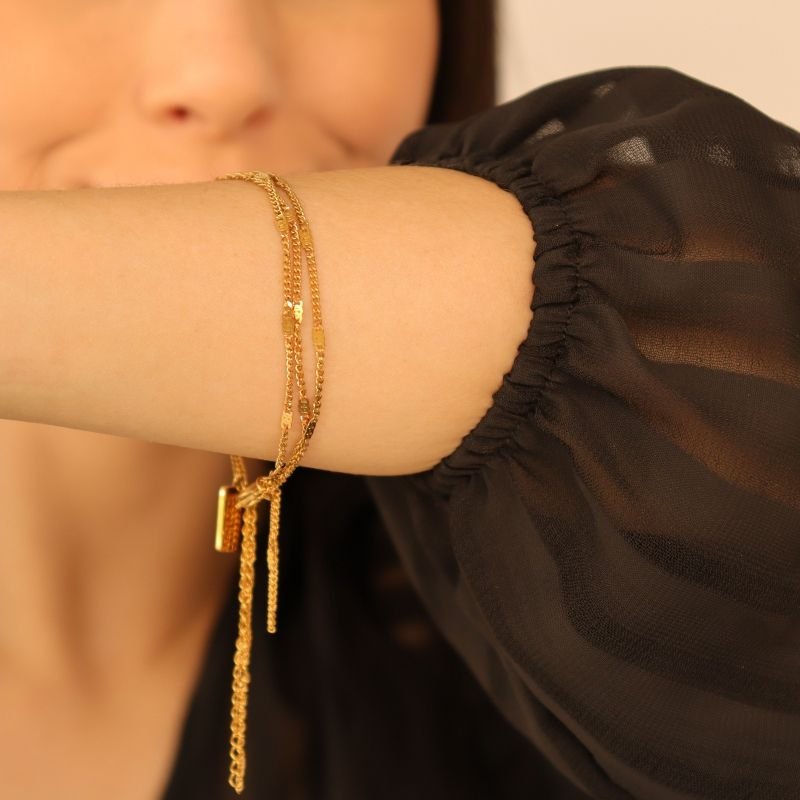 Pulseira Várias Camadas com Pingente em Aço Inox (Linha Premium)