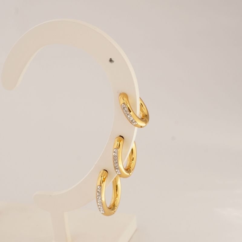 Trio Argolinhas Redondas com Strass em Aço Inox (Linha Premium)