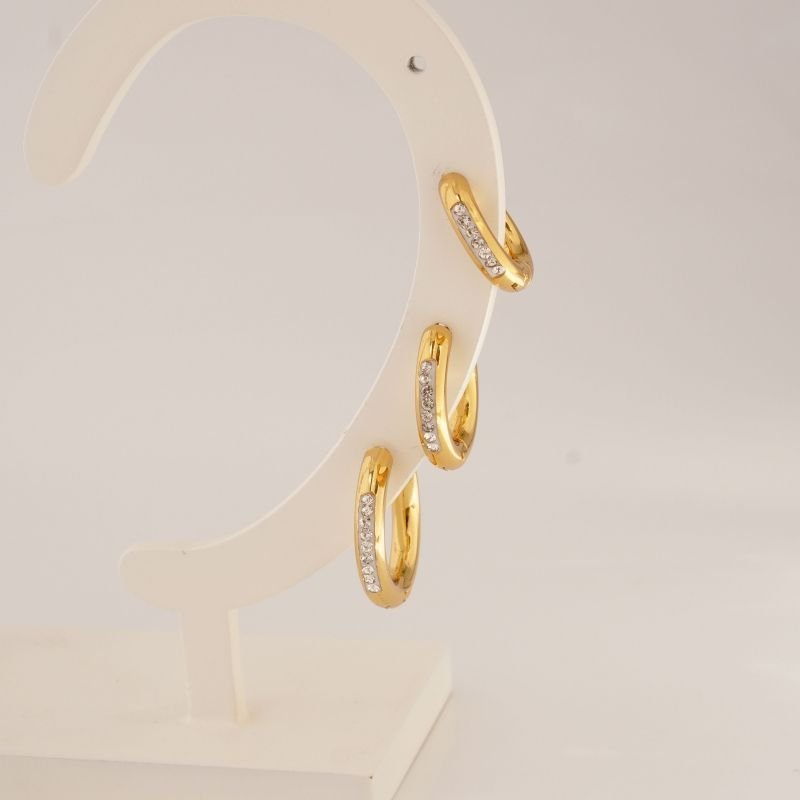 Trio Argolinhas Redondas com Strass em Aço Inox (Linha Premium)