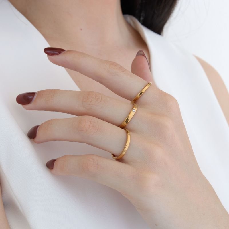 Trio de Anéis Minimal em Aço Inox (Linha Premium)