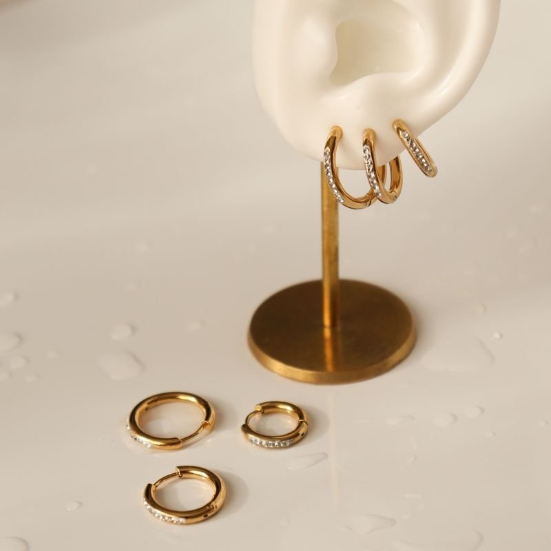 Trio de Argolas Cravejadas Aço Inox (Linha Premium)