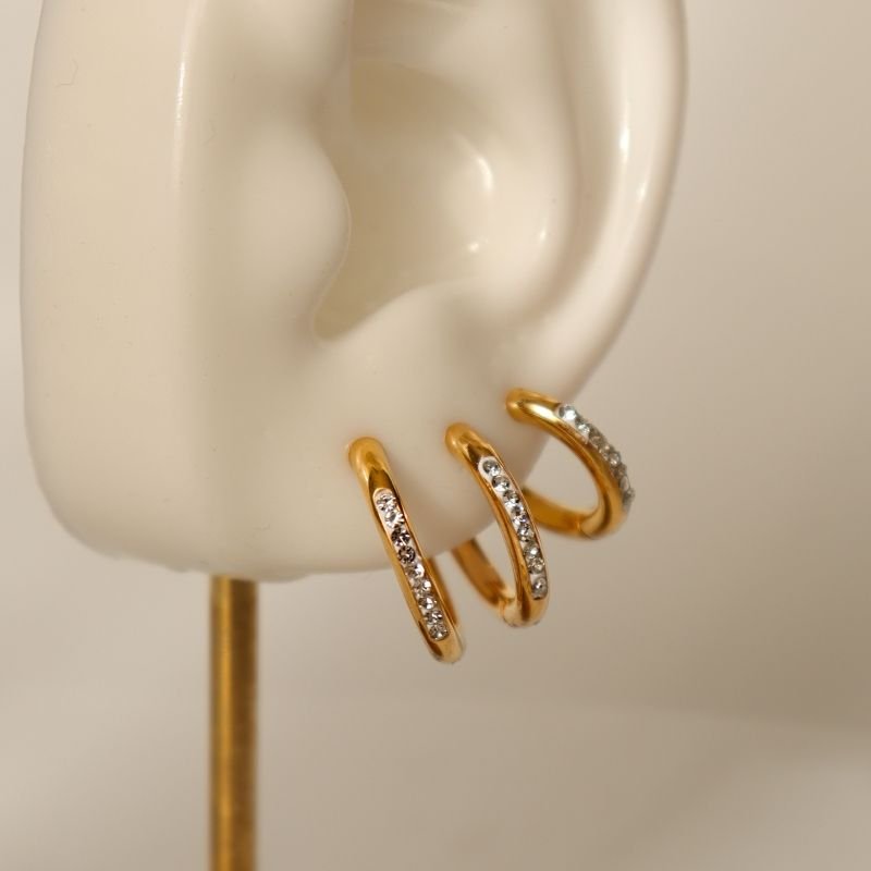 Trio de Argolas Cravejadas Aço Inox (Linha Premium)