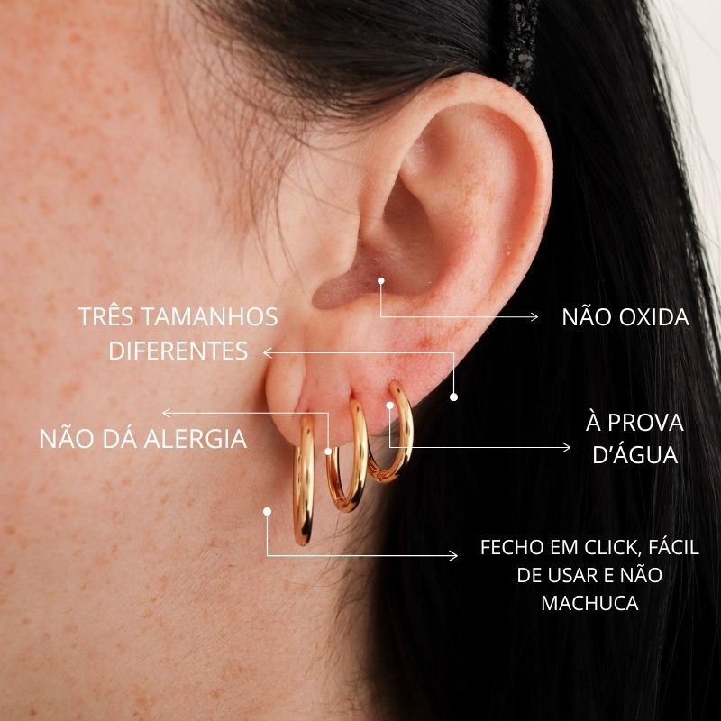 Trio de Argolinhas Basic Hoops em Aço Inox (Linha Premium)
