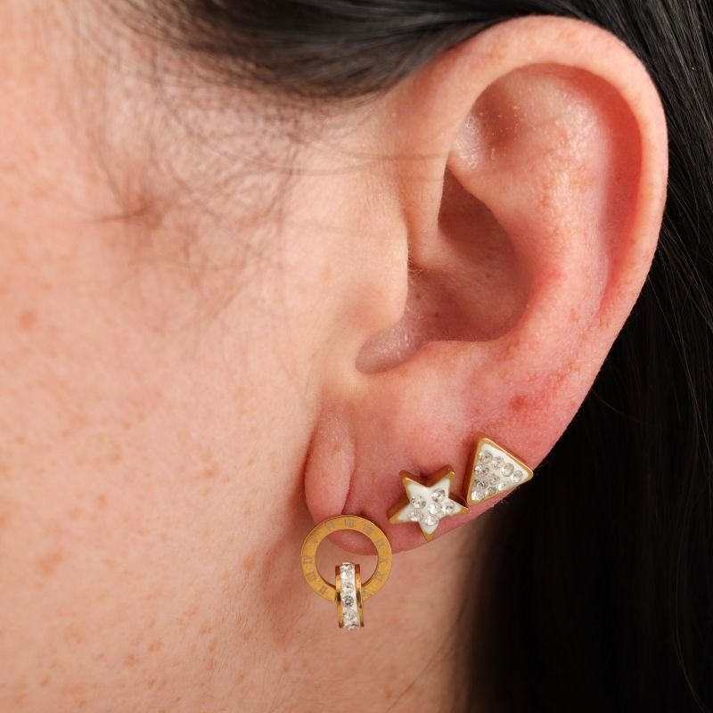 Trio de Brincos Delicate Charms em Aço Inox