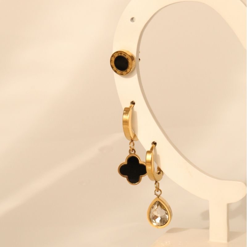 Trio de Brincos Contemporary Inspiração Van Cleef em Aço Inox (Linha Premium)