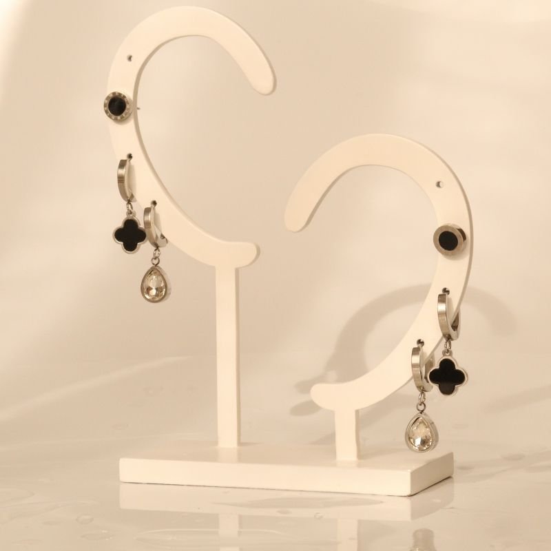 Trio de Brincos Inspiração Van Cleef Modern em Aço Inox (Linha Premium)