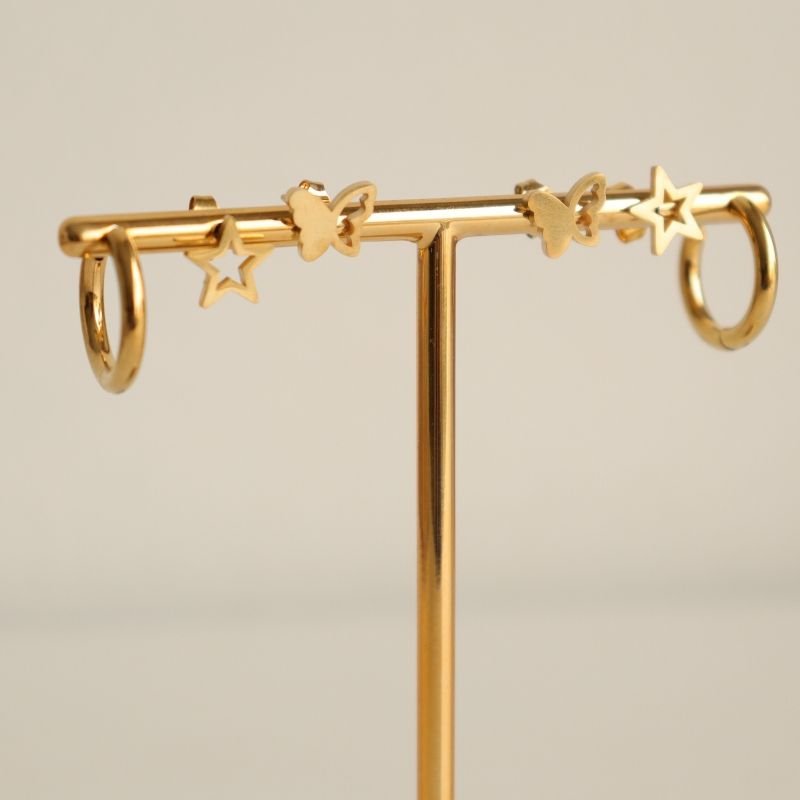 Trio de Brincos em Aço Inox